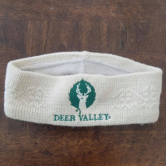 Deer Valley Ski Resort Knit Head Band 100% Wool Made in USA Tan Cream Winter - Picture 1 of 5